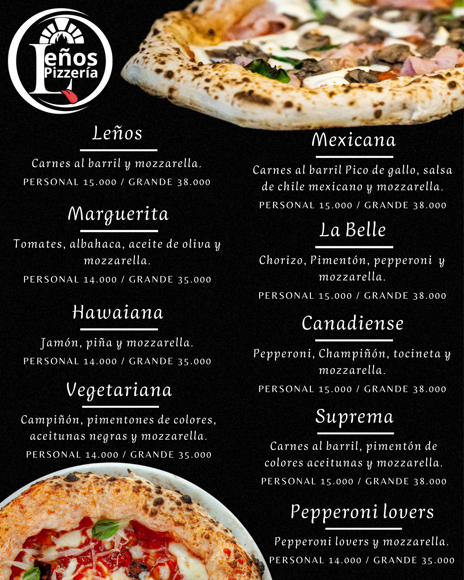 menu leños pizzeria