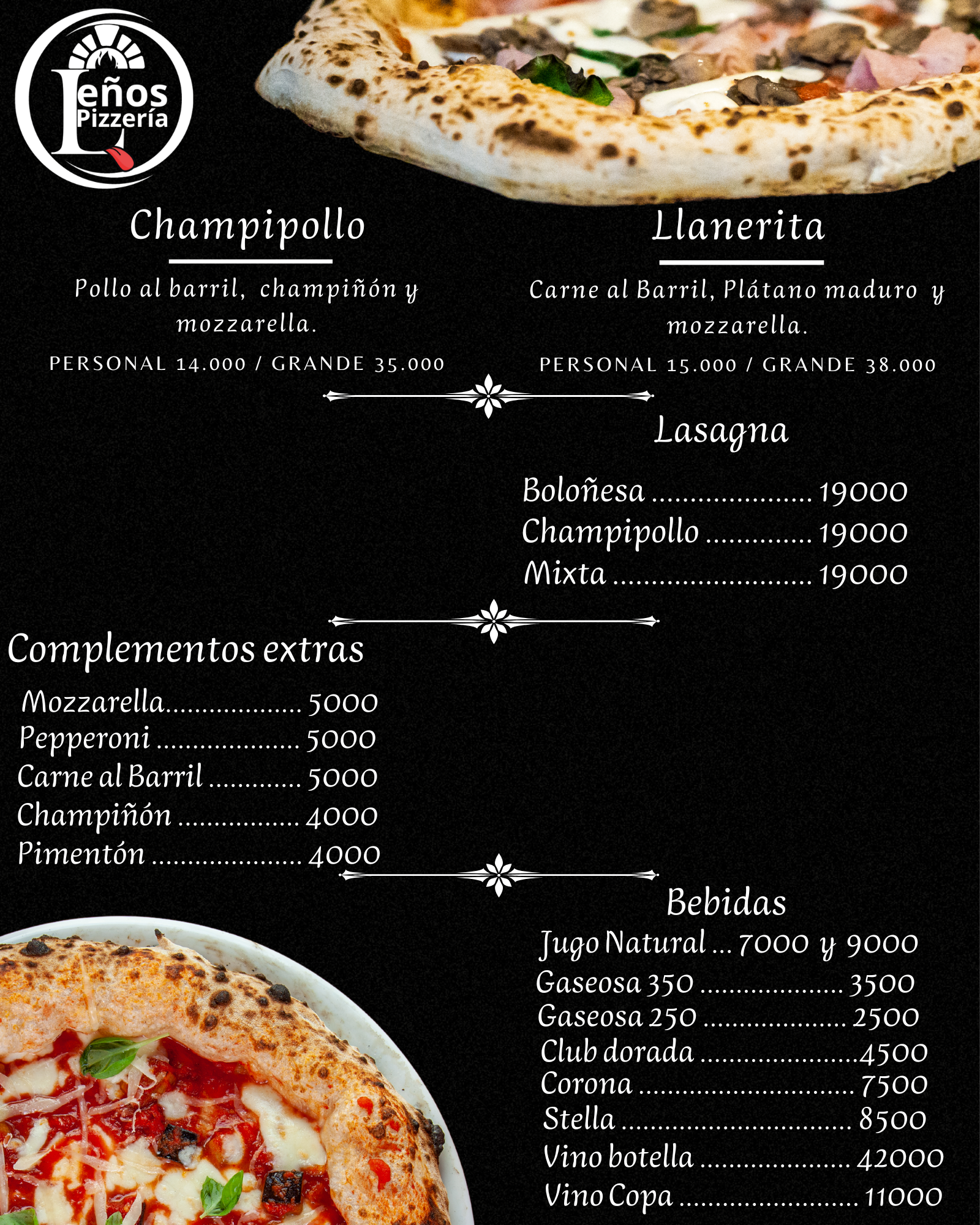 menu leños pizzeria acaciaS